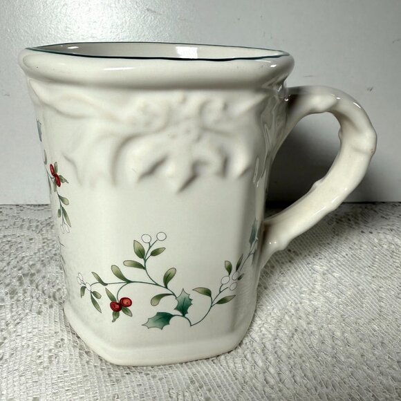PFALTGRAFF Winterberry Sculpted Mug - Stoneware, Holly & Berries, Scalloped Rim - Picture 1 of 3